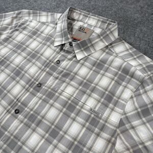 5.11 Tactical Men's Medium Short Sleeve Plaid Snap Button Down Shirt Grey White